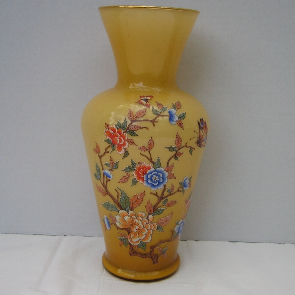 Asian Mustard Yellow Floral Decorative Vase